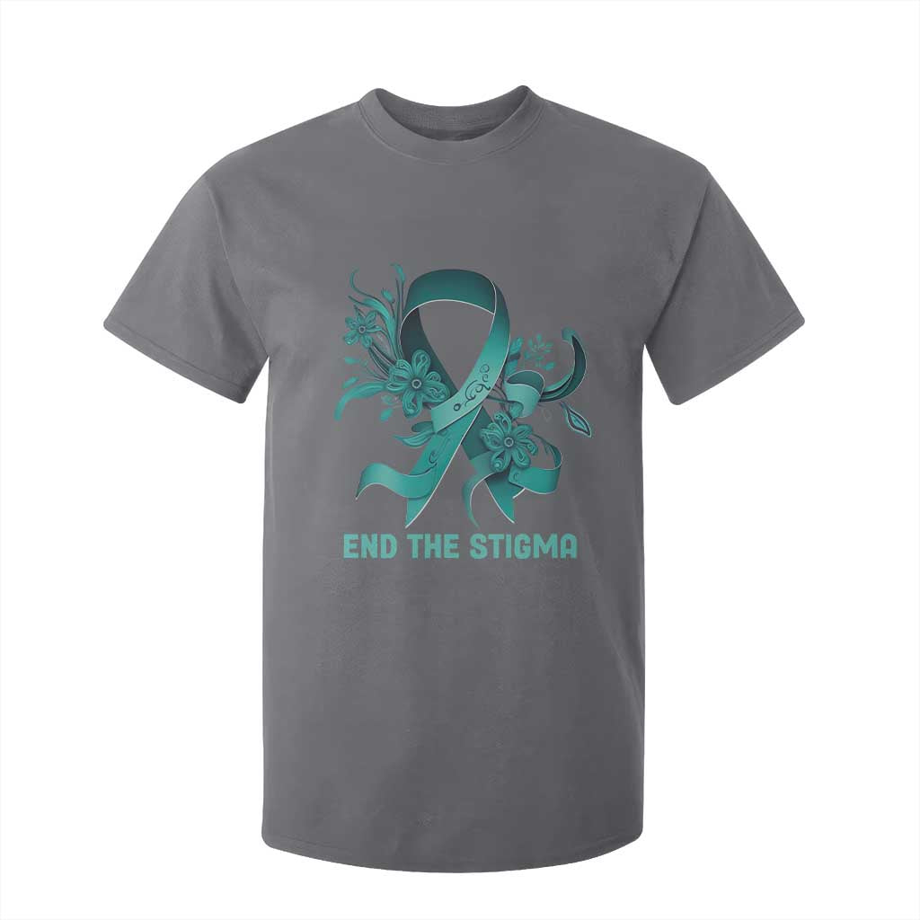 Sexual Assault Awareness T Shirt For Kid End The Stigma Teal Floral Ribbon TS02 Charcoal Print Your Wear