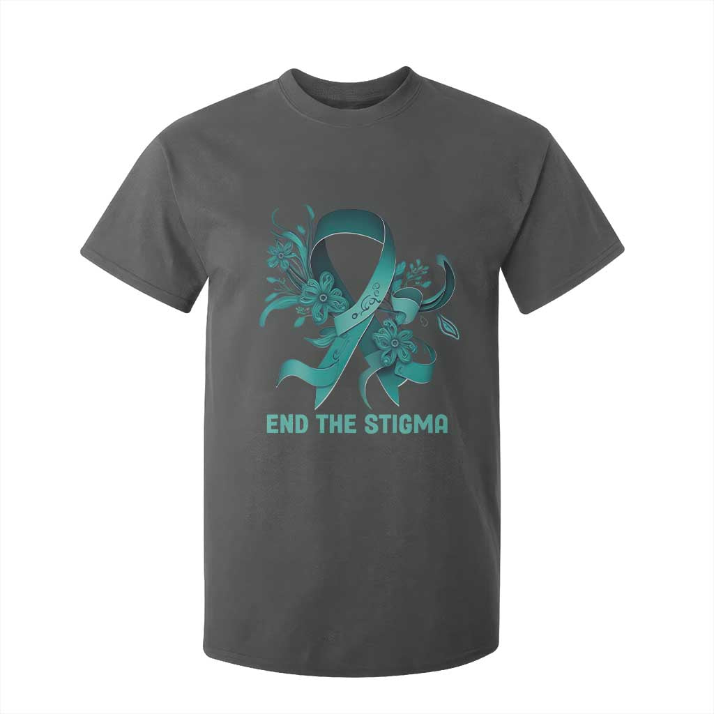 Sexual Assault Awareness T Shirt For Kid End The Stigma Teal Floral Ribbon TS02 Dark Heather Print Your Wear
