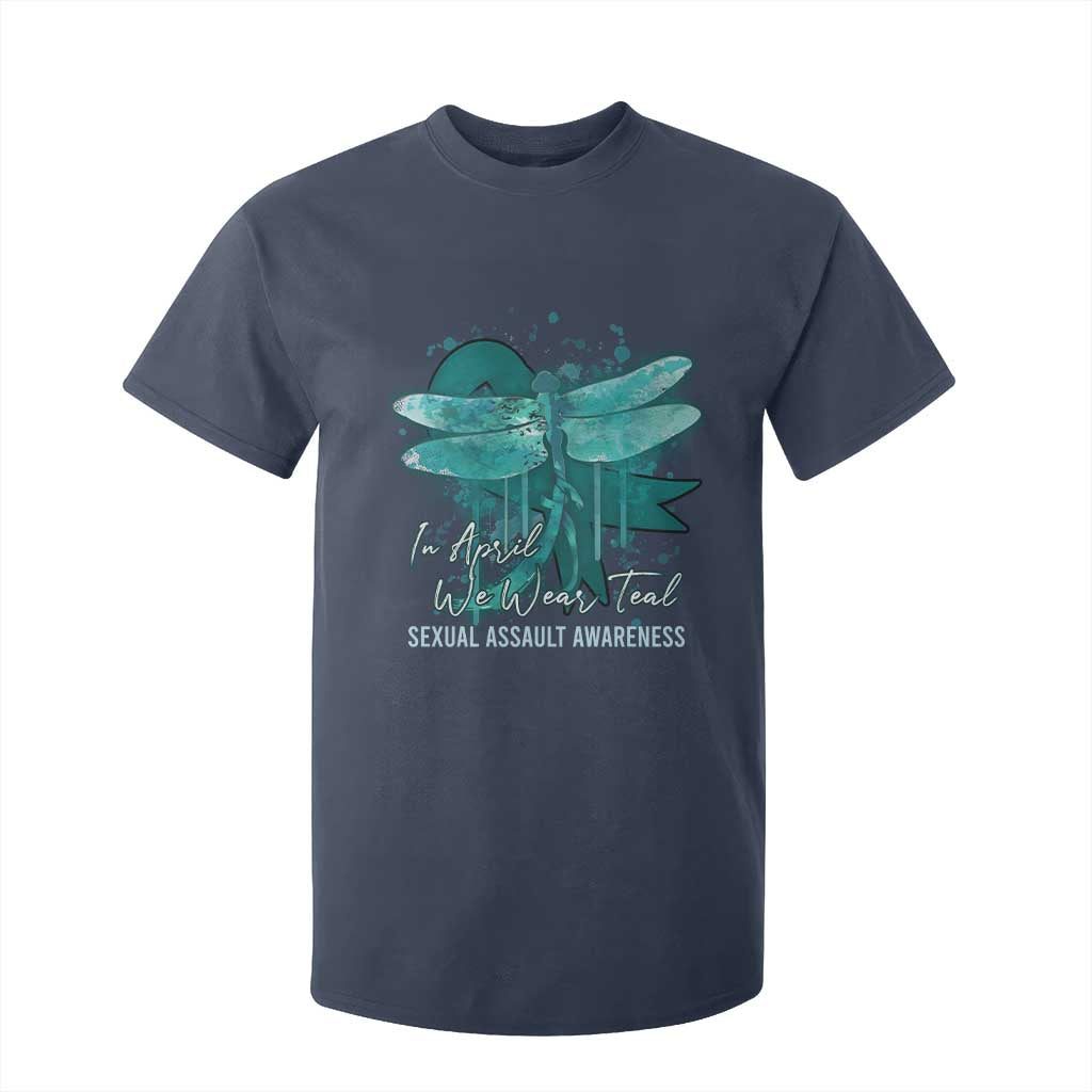 Sexual Assault Awareness T Shirt For Kid In April We Wear Teal Ribbon Butterfly TS02 Navy Print Your Wear