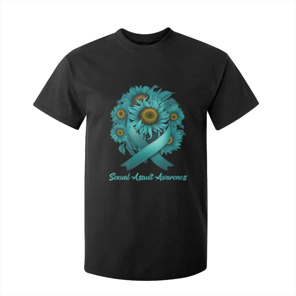 Sexual Assault Awareness T Shirt For Kid Teal Ribbon Sunflowers Support TS02 Black Print Your Wear