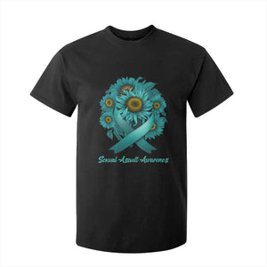 Sexual Assault Awareness T Shirt For Kid Teal Ribbon Sunflowers Support TS02 Black Print Your Wear