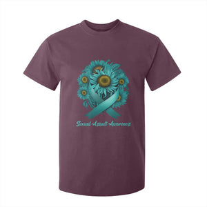 Sexual Assault Awareness T Shirt For Kid Teal Ribbon Sunflowers Support TS02 Maroon Print Your Wear
