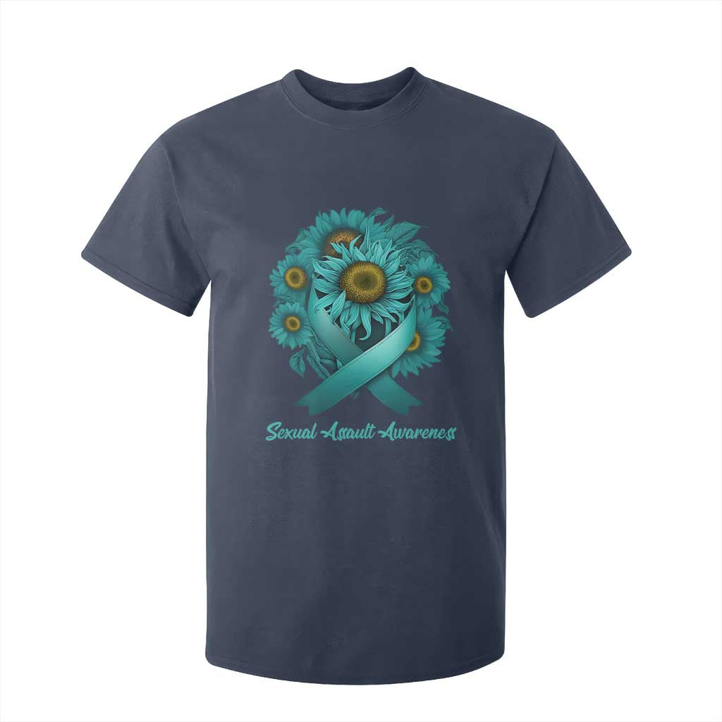 Sexual Assault Awareness T Shirt For Kid Teal Ribbon Sunflowers Support TS02 Navy Print Your Wear