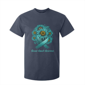 Sexual Assault Awareness T Shirt For Kid Teal Ribbon Sunflowers Support TS02 Navy Print Your Wear