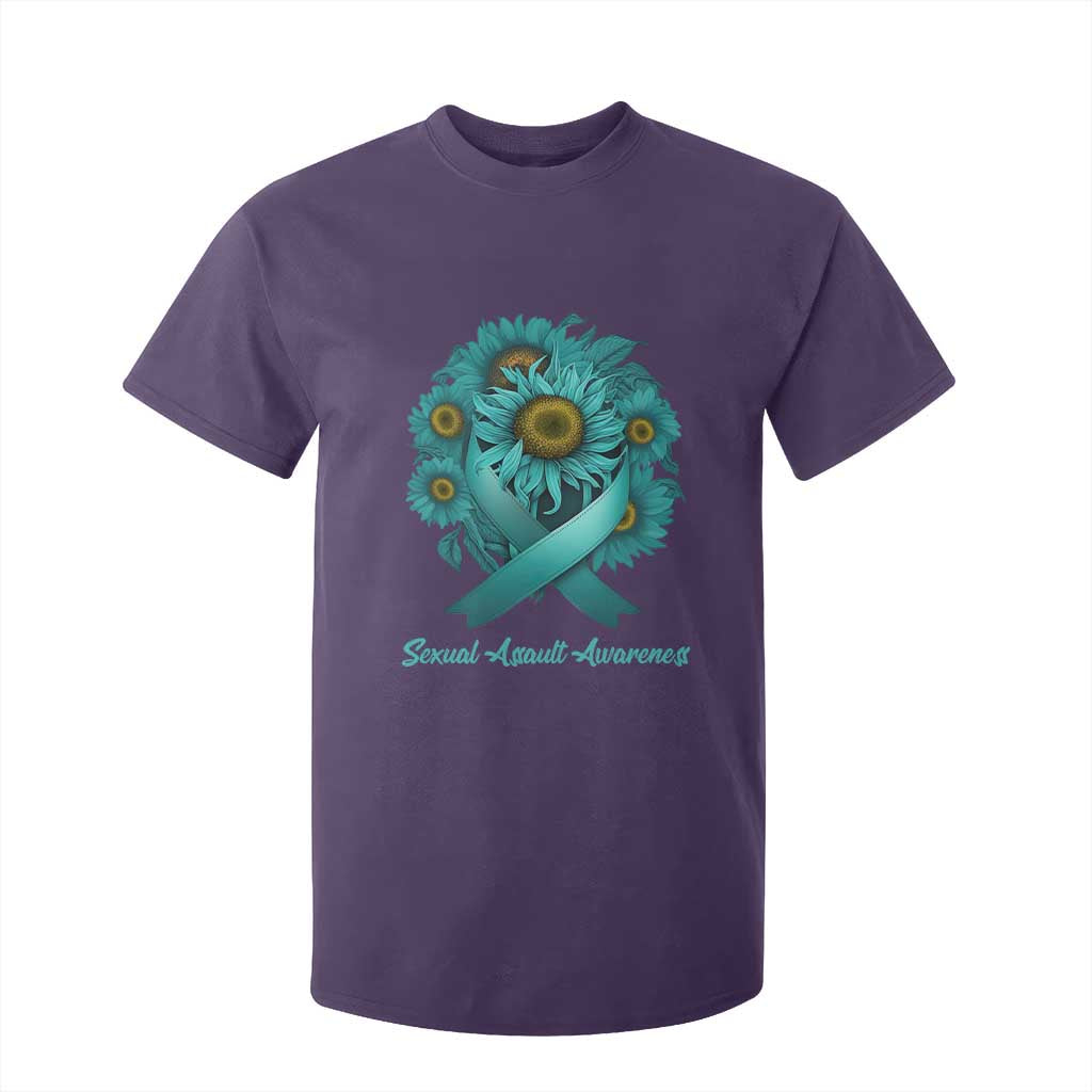 Sexual Assault Awareness T Shirt For Kid Teal Ribbon Sunflowers Support TS02 Purple Print Your Wear