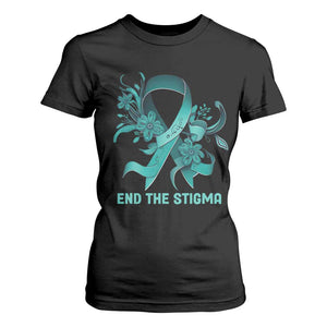 Sexual Assault Awareness T Shirt For Women End The Stigma Teal Floral Ribbon TS02 Black Print Your Wear