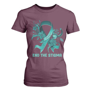 Sexual Assault Awareness T Shirt For Women End The Stigma Teal Floral Ribbon TS02 Maroon Print Your Wear