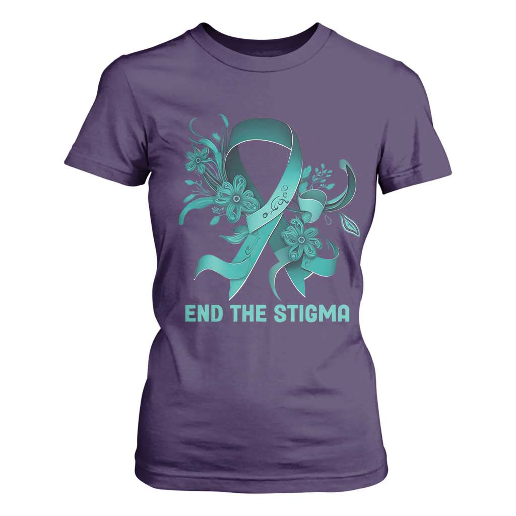 Sexual Assault Awareness T Shirt For Women End The Stigma Teal Floral Ribbon TS02 Purple Print Your Wear