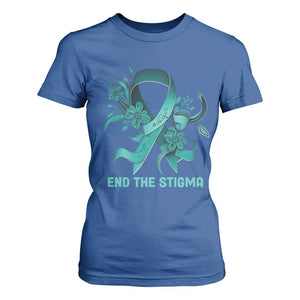 Sexual Assault Awareness T Shirt For Women End The Stigma Teal Floral Ribbon TS02 Royal Blue Print Your Wear