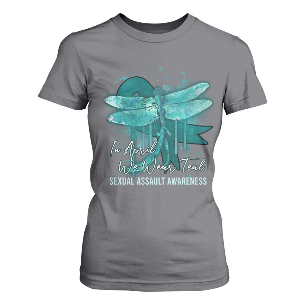 Sexual Assault Awareness T Shirt For Women In April We Wear Teal Ribbon Butterfly TS02 Charcoal Print Your Wear