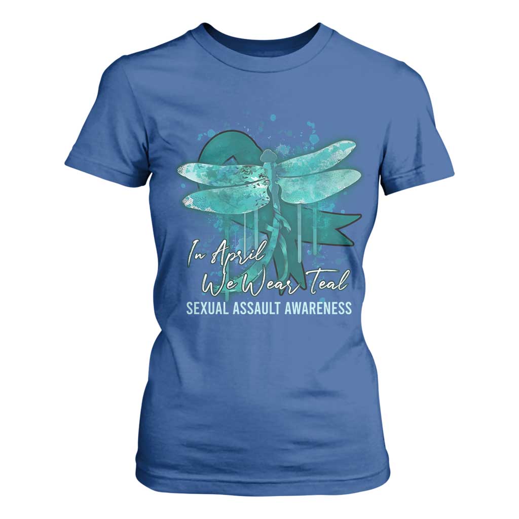 Sexual Assault Awareness T Shirt For Women In April We Wear Teal Ribbon Butterfly TS02 Royal Blue Print Your Wear