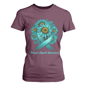 Sexual Assault Awareness T Shirt For Women Teal Ribbon Sunflowers Support TS02 Maroon Print Your Wear