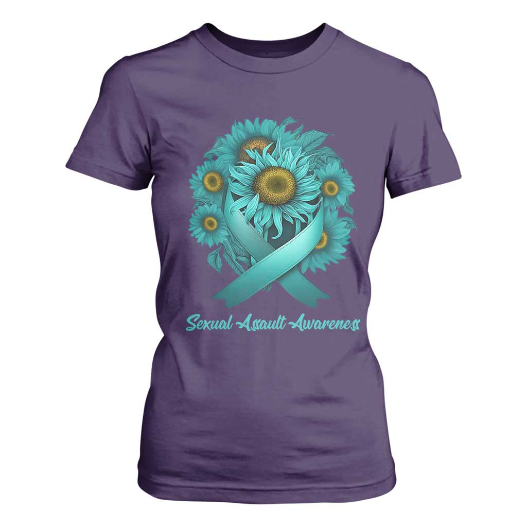 Sexual Assault Awareness T Shirt For Women Teal Ribbon Sunflowers Support TS02 Purple Print Your Wear