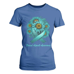 Sexual Assault Awareness T Shirt For Women Teal Ribbon Sunflowers Support TS02 Royal Blue Print Your Wear