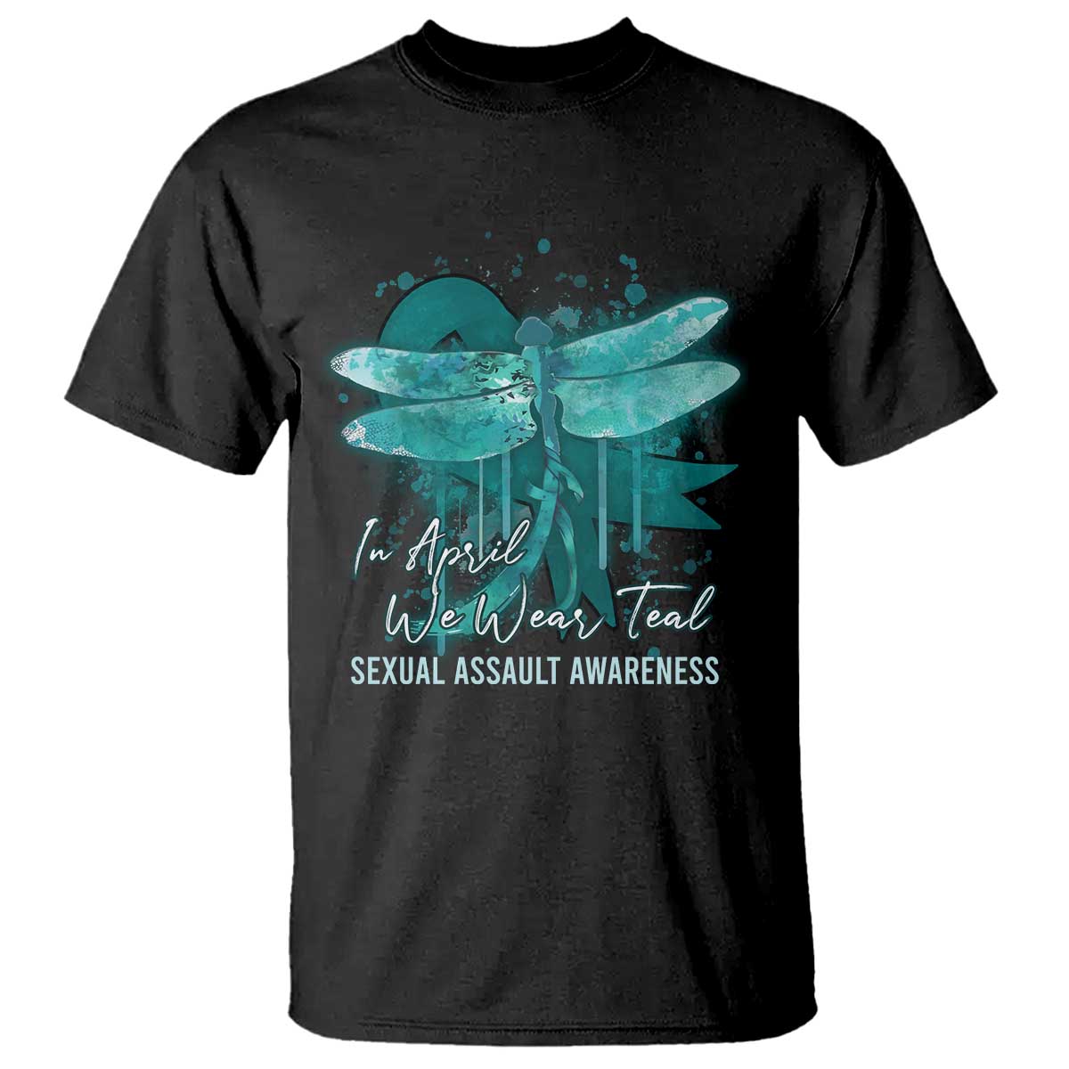 Sexual Assault Awareness T Shirt In April We Wear Teal Ribbon Butterfly TS02 Black Print Your Wear