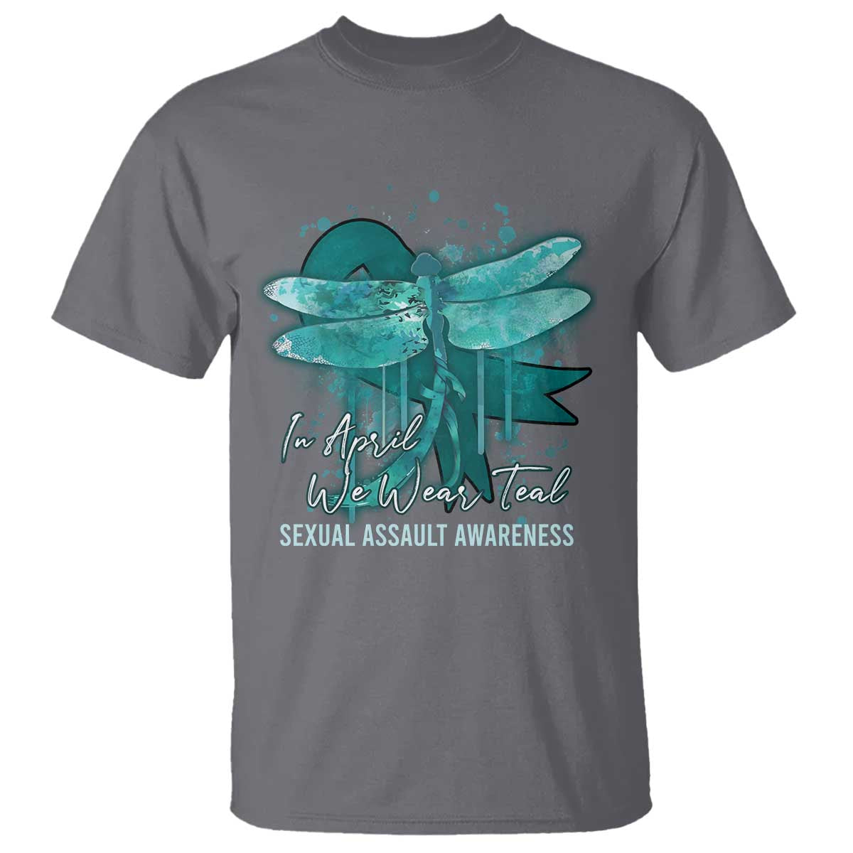 Sexual Assault Awareness T Shirt In April We Wear Teal Ribbon Butterfly TS02 Charcoal Print Your Wear