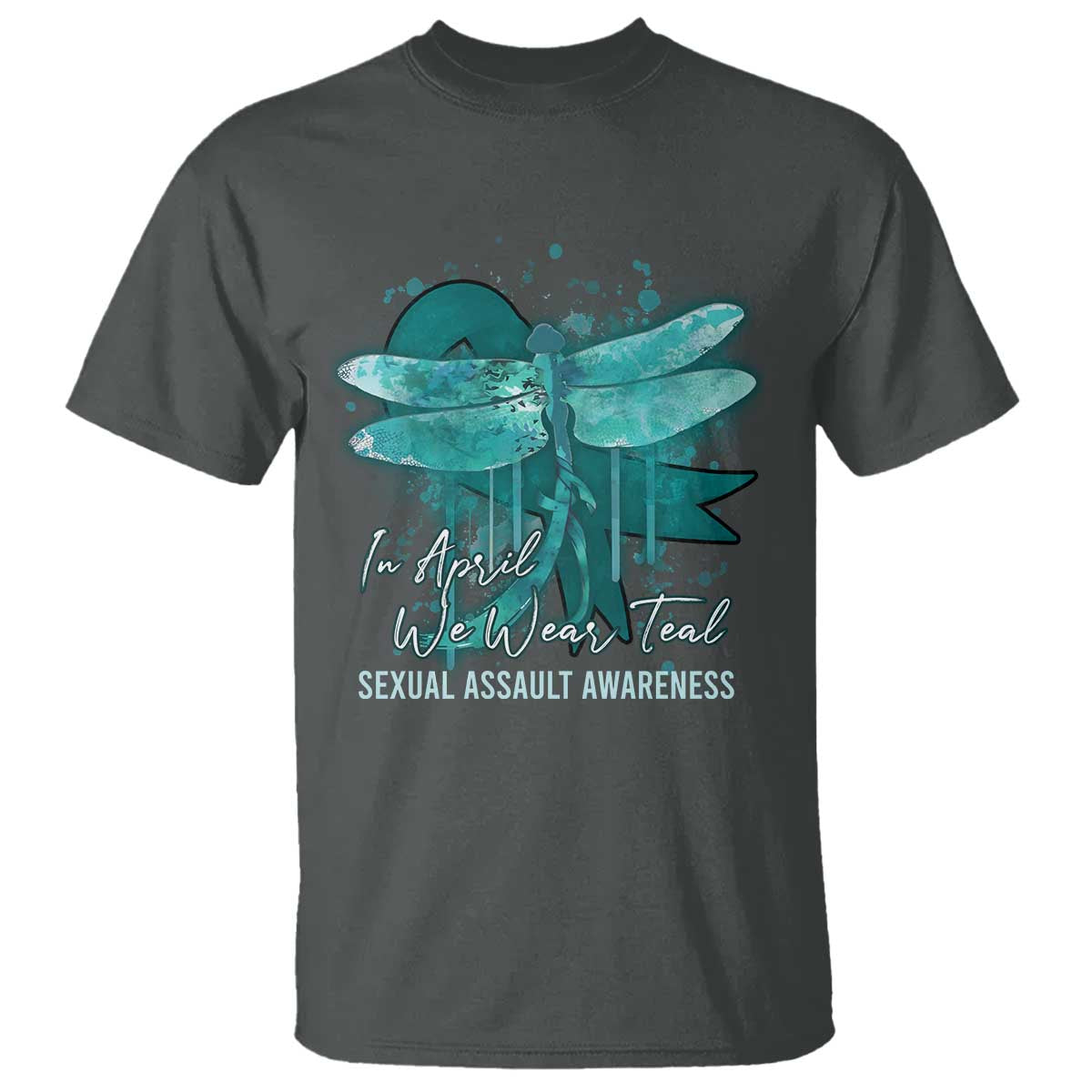 Sexual Assault Awareness T Shirt In April We Wear Teal Ribbon Butterfly TS02 Dark Heather Print Your Wear