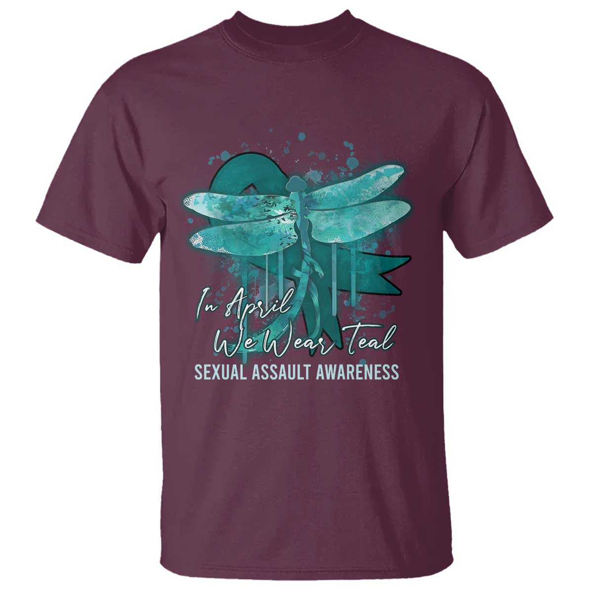 Sexual Assault Awareness T Shirt In April We Wear Teal Ribbon Butterfly TS02 Maroon Print Your Wear