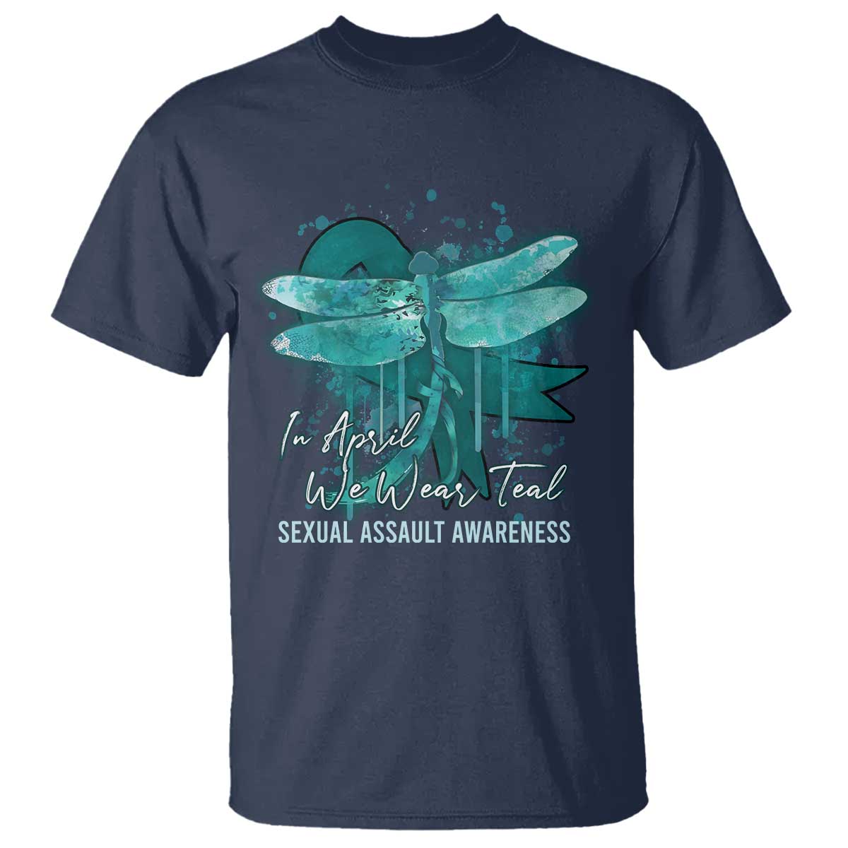 Sexual Assault Awareness T Shirt In April We Wear Teal Ribbon Butterfly TS02 Navy Print Your Wear