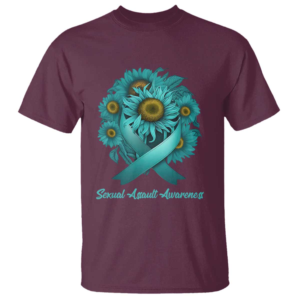 Sexual Assault Awareness T Shirt Teal Ribbon Sunflowers Support TS02 Maroon Print Your Wear