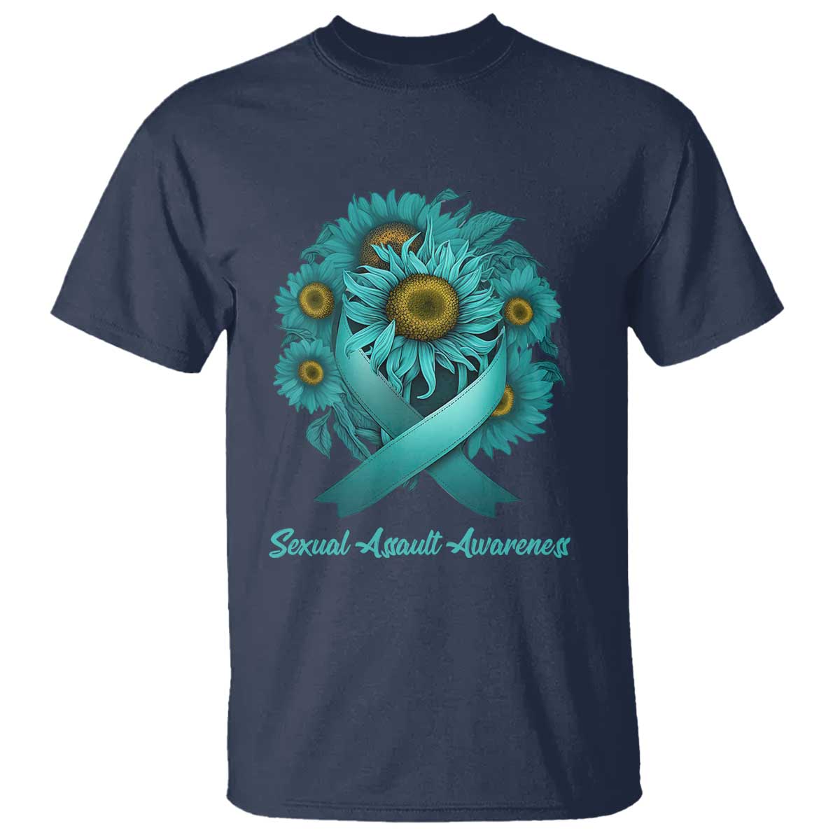 Sexual Assault Awareness T Shirt Teal Ribbon Sunflowers Support TS02 Navy Print Your Wear