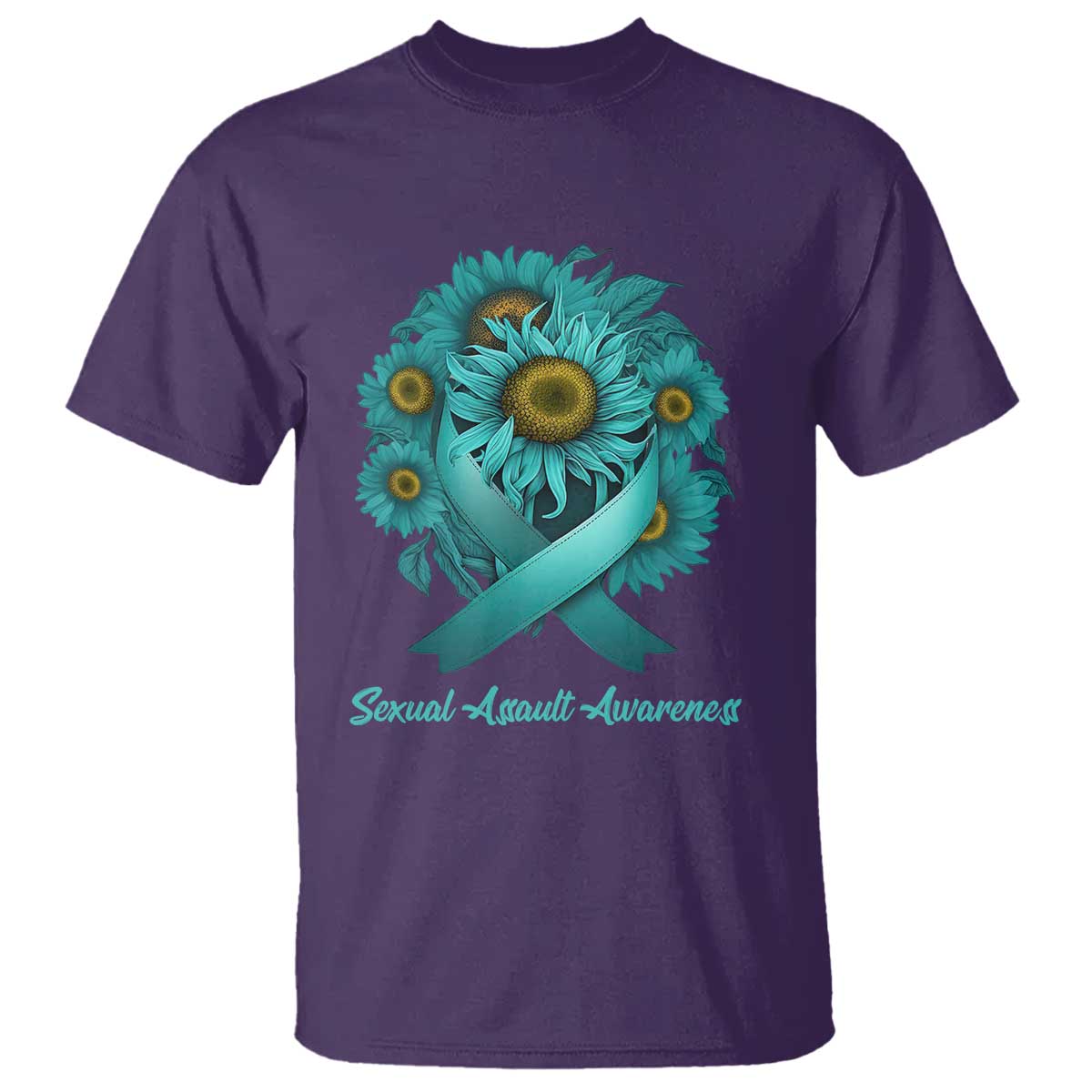Sexual Assault Awareness T Shirt Teal Ribbon Sunflowers Support TS02 Purple Print Your Wear