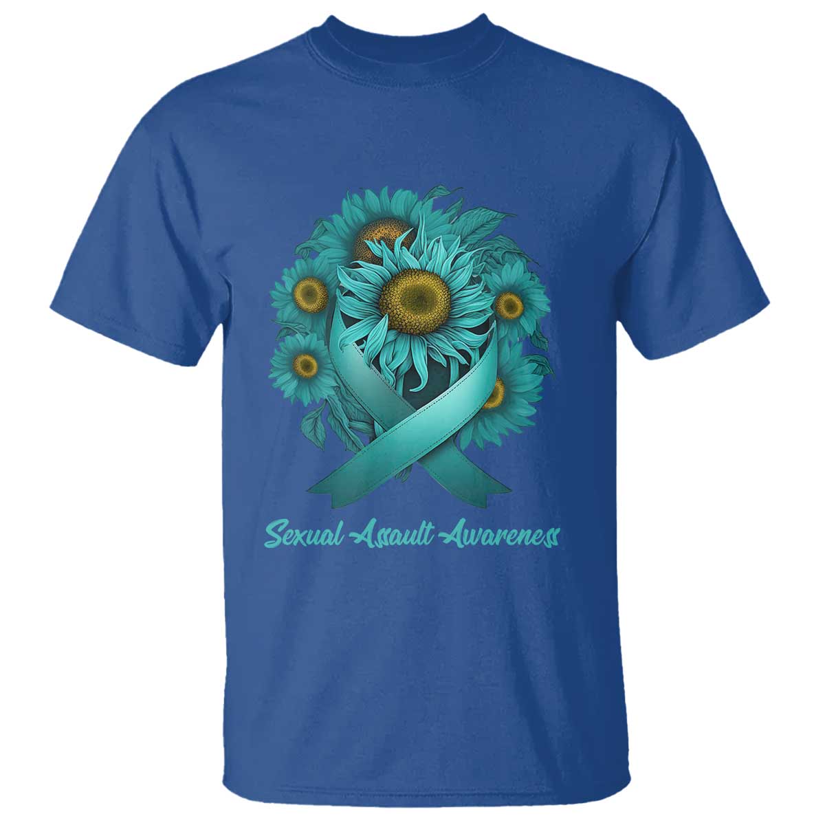 Sexual Assault Awareness T Shirt Teal Ribbon Sunflowers Support TS02 Royal Blue Print Your Wear