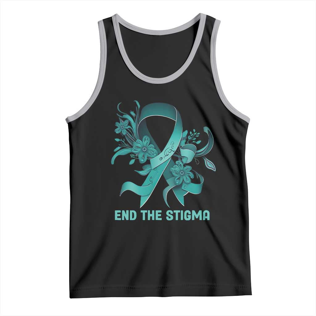 Sexual Assault Awareness Tank Top End The Stigma Teal Floral Ribbon TS02 Black Athletic Heather Print Your Wear