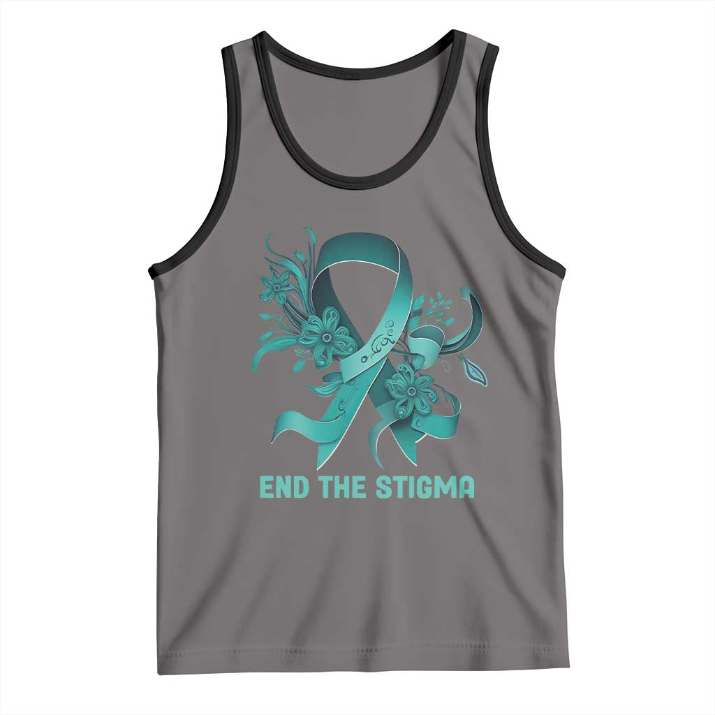 Sexual Assault Awareness Tank Top End The Stigma Teal Floral Ribbon TS02 Deep Heather Black Print Your Wear