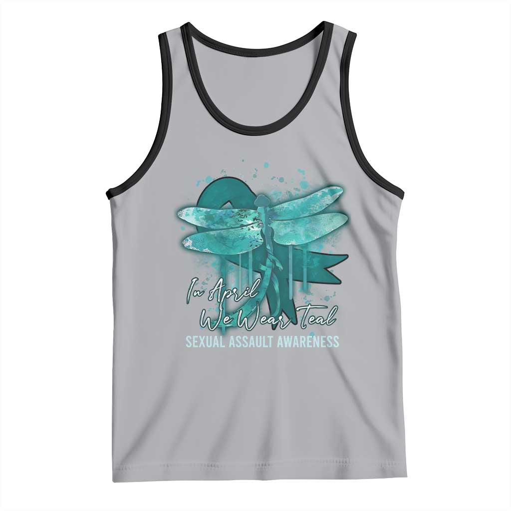 Sexual Assault Awareness Tank Top In April We Wear Teal Ribbon Butterfly TS02 Athletic Heather Black Print Your Wear