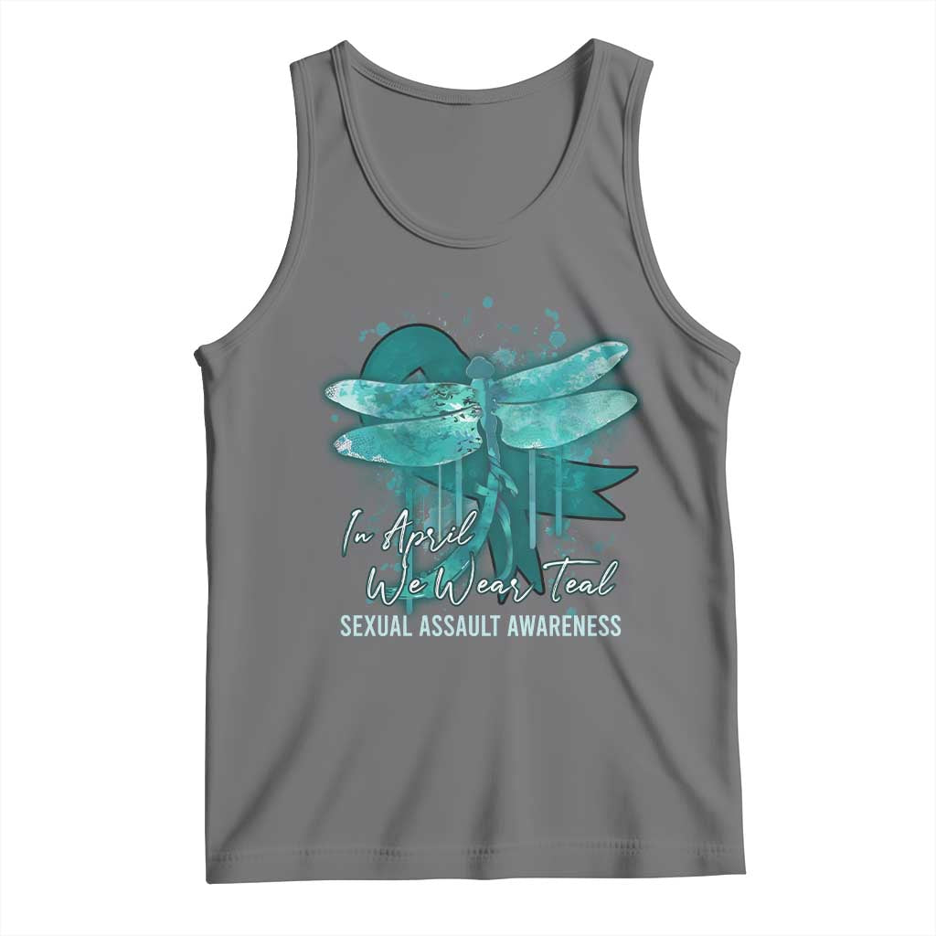 Sexual Assault Awareness Tank Top In April We Wear Teal Ribbon Butterfly TS02 Black Heather Print Your Wear