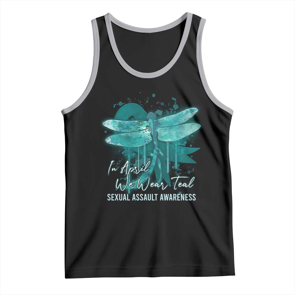 Sexual Assault Awareness Tank Top In April We Wear Teal Ribbon Butterfly TS02 Black Athletic Heather Print Your Wear
