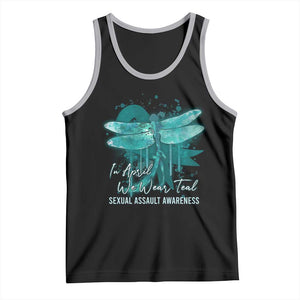 Sexual Assault Awareness Tank Top In April We Wear Teal Ribbon Butterfly TS02 Black Athletic Heather Print Your Wear
