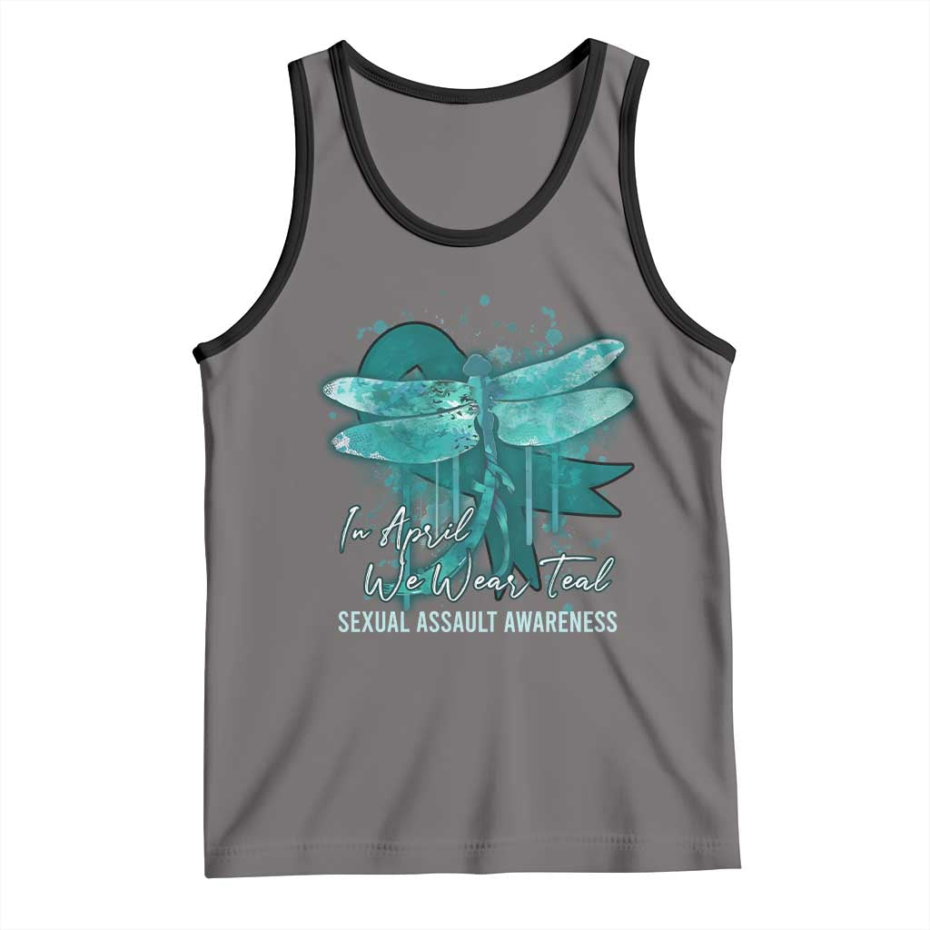 Sexual Assault Awareness Tank Top In April We Wear Teal Ribbon Butterfly TS02 Deep Heather Black Print Your Wear
