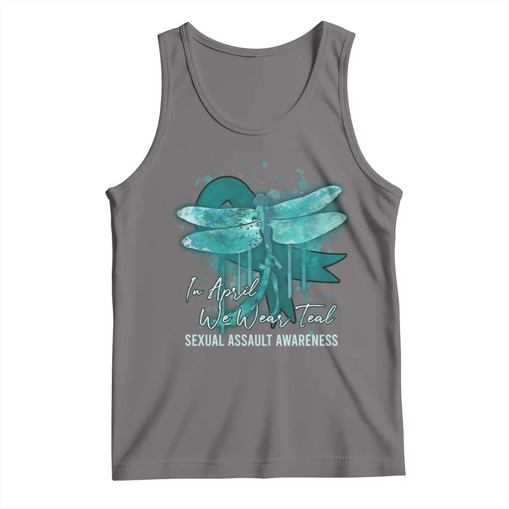 Sexual Assault Awareness Tank Top In April We Wear Teal Ribbon Butterfly TS02 Deep Heather Print Your Wear