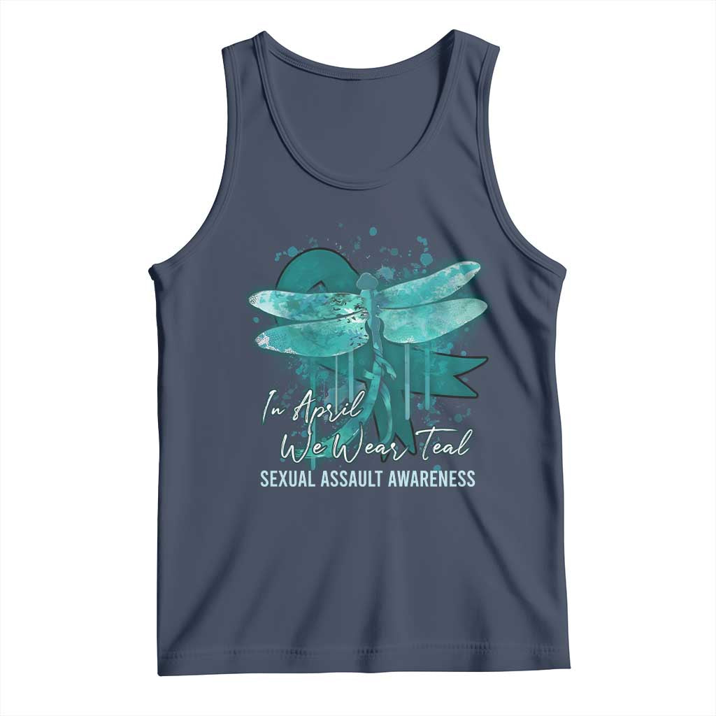 Sexual Assault Awareness Tank Top In April We Wear Teal Ribbon Butterfly TS02 Navy Print Your Wear