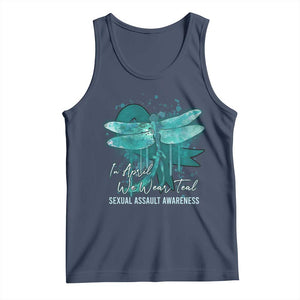 Sexual Assault Awareness Tank Top In April We Wear Teal Ribbon Butterfly TS02 Navy Print Your Wear