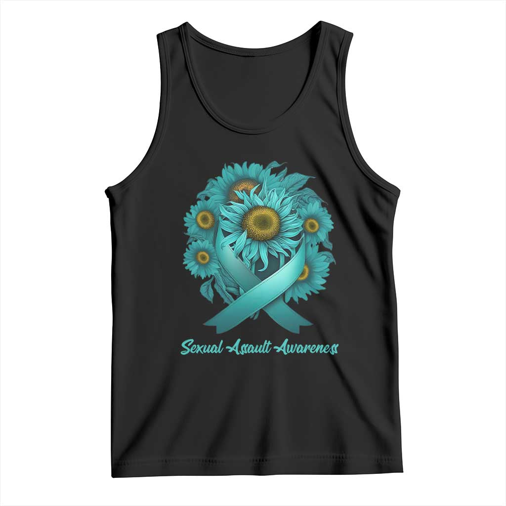 Sexual Assault Awareness Tank Top Teal Ribbon Sunflowers Support TS02 Black Print Your Wear