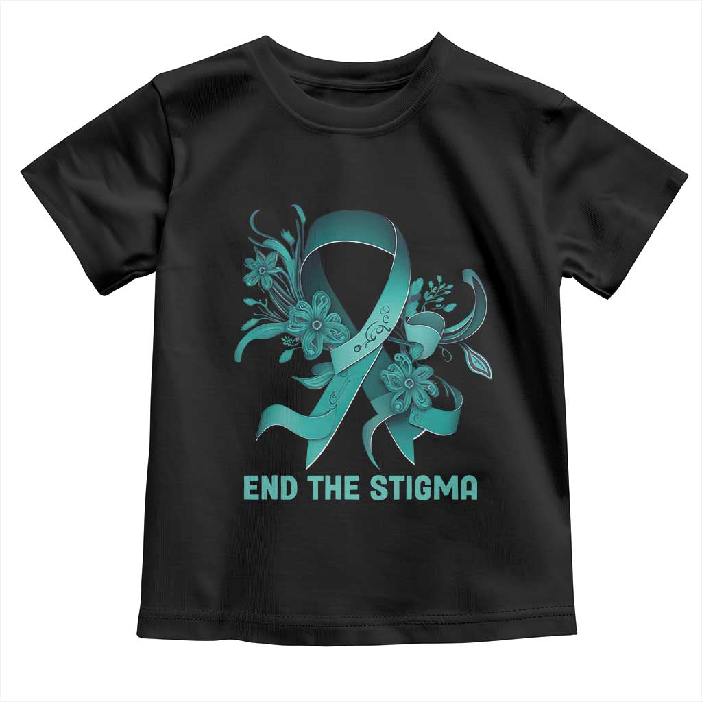 Sexual Assault Awareness Toddler T Shirt End The Stigma Teal Floral Ribbon TS02 Black Print Your Wear