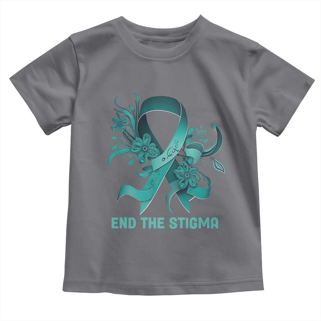 Sexual Assault Awareness Toddler T Shirt End The Stigma Teal Floral Ribbon TS02 Charcoal Print Your Wear