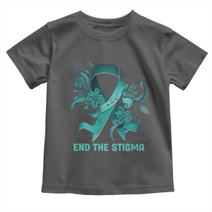 Sexual Assault Awareness Toddler T Shirt End The Stigma Teal Floral Ribbon TS02 Dark Heather Print Your Wear