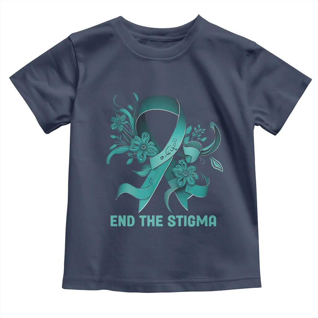 Sexual Assault Awareness Toddler T Shirt End The Stigma Teal Floral Ribbon TS02 Navy Print Your Wear