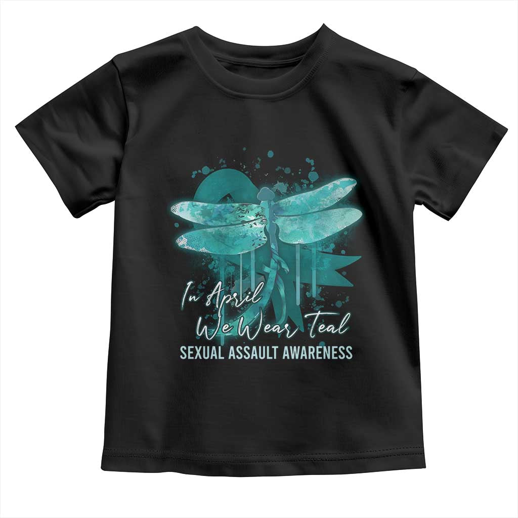 Sexual Assault Awareness Toddler T Shirt In April We Wear Teal Ribbon Butterfly TS02 Black Print Your Wear