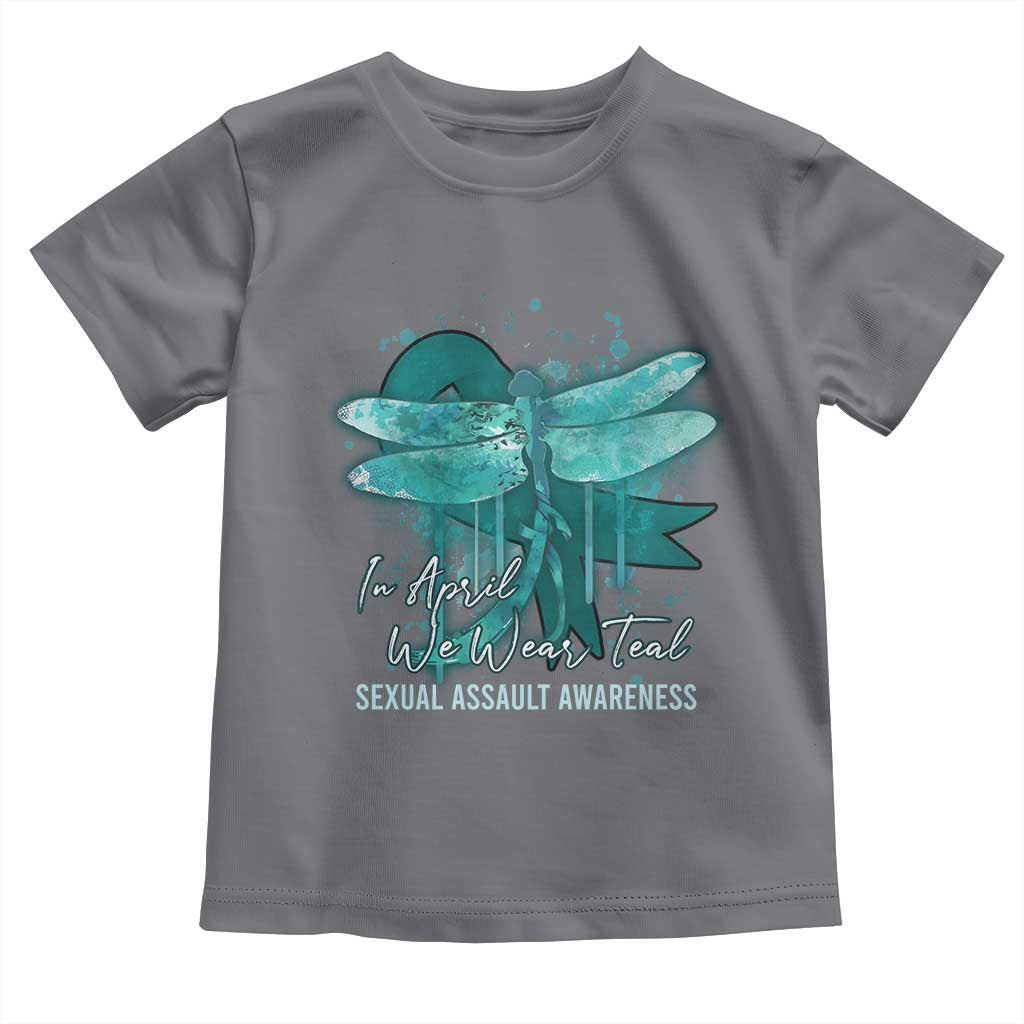 Sexual Assault Awareness Toddler T Shirt In April We Wear Teal Ribbon Butterfly TS02 Charcoal Print Your Wear
