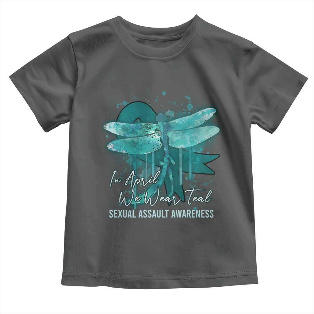 Sexual Assault Awareness Toddler T Shirt In April We Wear Teal Ribbon Butterfly TS02 Dark Heather Print Your Wear