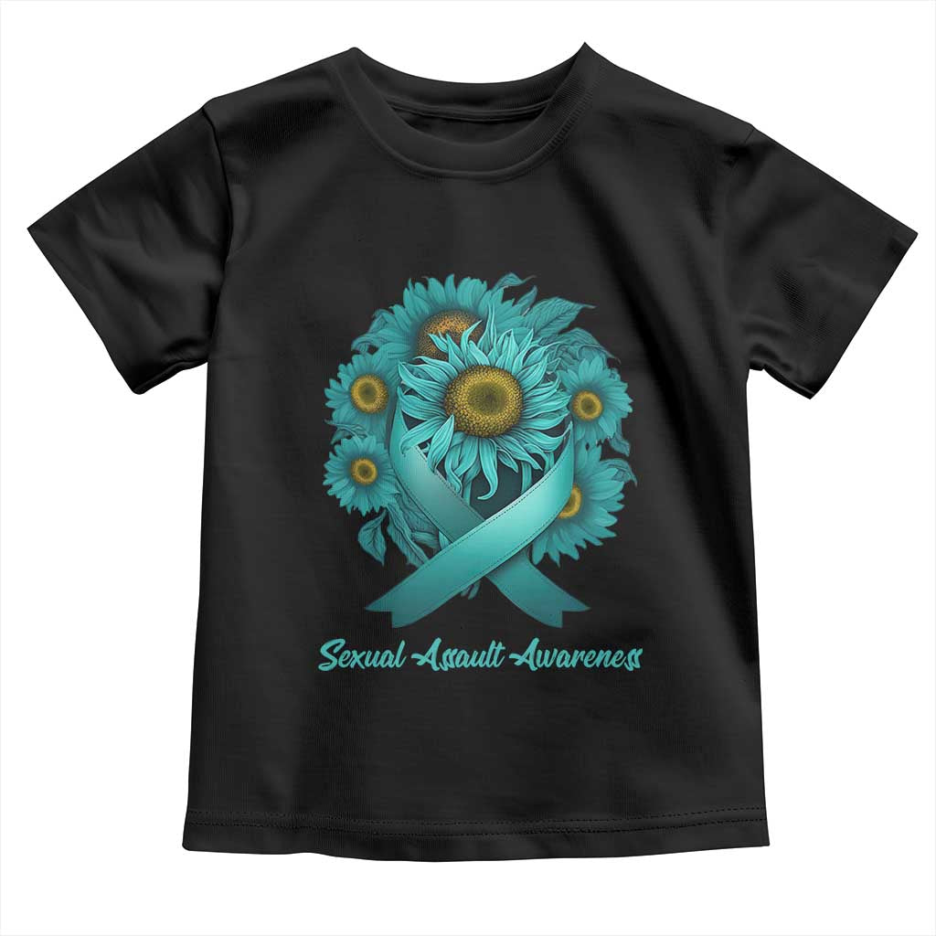 Sexual Assault Awareness Toddler T Shirt Teal Ribbon Sunflowers Support TS02 Black Print Your Wear