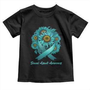 Sexual Assault Awareness Toddler T Shirt Teal Ribbon Sunflowers Support TS02 Black Print Your Wear