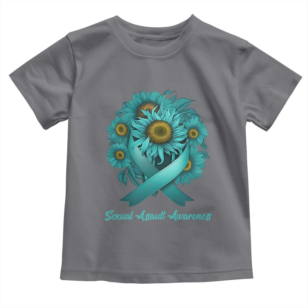 Sexual Assault Awareness Toddler T Shirt Teal Ribbon Sunflowers Support TS02 Charcoal Print Your Wear