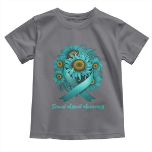 Sexual Assault Awareness Toddler T Shirt Teal Ribbon Sunflowers Support TS02 Charcoal Print Your Wear