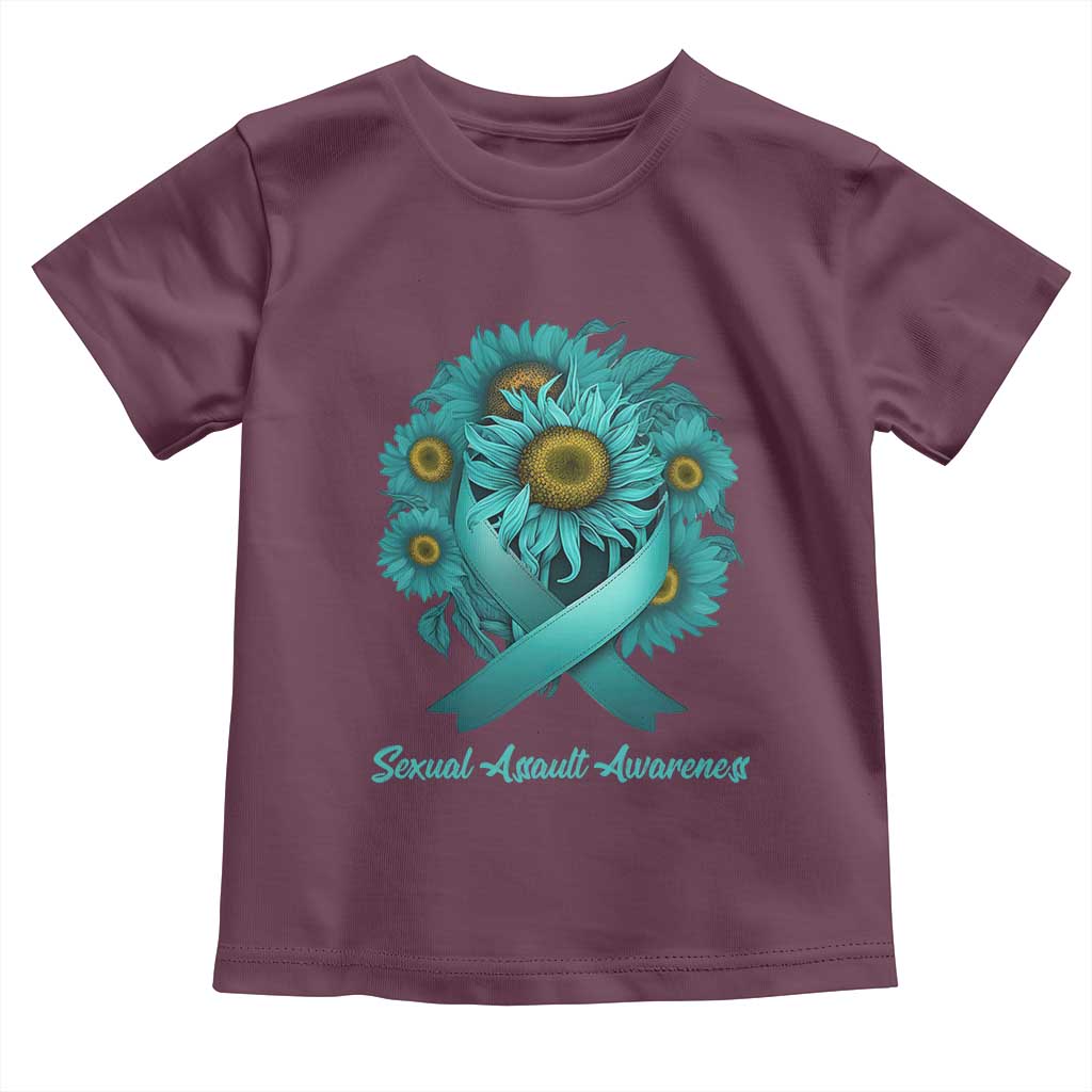 Sexual Assault Awareness Toddler T Shirt Teal Ribbon Sunflowers Support TS02 Maroon Print Your Wear